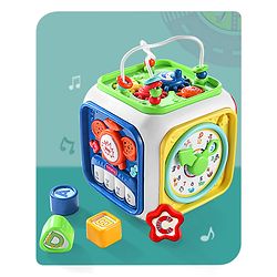 Babyhug Premium All In One Activity Cube| Educational & Learning Activity Toy |6 Interactive Sides of Play with Animals, Birds, Shape Sorter, Clock, Gears and Beads, Piano and Flash Drum and Learn to Drive Functions| BIS Certified| 3 Years+