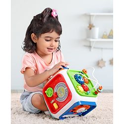 Babyhug Premium All In One Activity Cube| Educational & Learning Activity Toy |6 Interactive Sides of Play with Animals, Birds, Shape Sorter, Clock, Gears and Beads, Piano and Flash Drum and Learn to Drive Functions| BIS Certified| 3 Years+