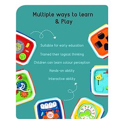 Babyhug Premium All In One Activity Cube| Educational & Learning Activity Toy |6 Interactive Sides of Play with Animals, Birds, Shape Sorter, Clock, Gears and Beads, Piano and Flash Drum and Learn to Drive Functions| BIS Certified| 3 Years+