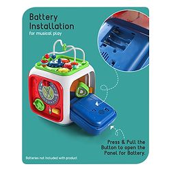 Babyhug Premium All In One Activity Cube| Educational & Learning Activity Toy |6 Interactive Sides of Play with Animals, Birds, Shape Sorter, Clock, Gears and Beads, Piano and Flash Drum and Learn to Drive Functions| BIS Certified| 3 Years+
