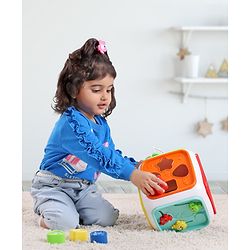 Babyhug Premium All In One Activity Cube| Educational & Learning Activity Toy |6 Interactive Sides of Play with Animals, Birds, Shape Sorter, Clock, Gears and Beads, Piano and Flash Drum and Learn to Drive Functions| BIS Certified| 3 Years+