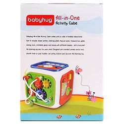 Babyhug Premium All In One Activity Cube| Educational & Learning Activity Toy |6 Interactive Sides of Play with Animals, Birds, Shape Sorter, Clock, Gears and Beads, Piano and Flash Drum and Learn to Drive Functions| BIS Certified| 3 Years+