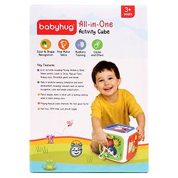 Babyhug Premium All In One Activity Cube| Educational & Learning Activity Toy |6 Interactive Sides of Play with Animals, Birds, Shape Sorter, Clock, Gears and Beads, Piano and Flash Drum and Learn to Drive Functions| BIS Certified| 3 Years+