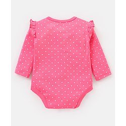 Babyhug 100% Cotton Full Sleeves Onesie With Frill Detailing Dot & Text Print - Pink
