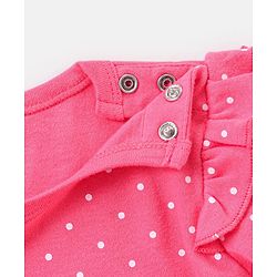 Babyhug 100% Cotton Full Sleeves Onesie With Frill Detailing Dot & Text Print - Pink