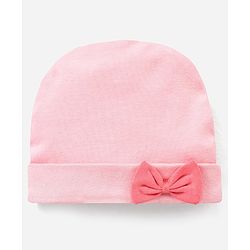 Babyhug 100% Cotton Caps With Bow & Ear Applique Polka Dot Print Pack of 2 Pink - Diameter 16 cm