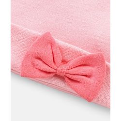 Babyhug 100% Cotton Caps With Bow & Ear Applique Polka Dot Print Pack of 2 Pink - Diameter 16 cm