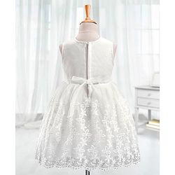 Babyhug Woven Sleeveless Party Dress with Floral Corsage & Embroidered - White