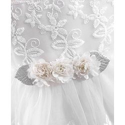 Babyhug Woven Sleeveless Party Dress with Floral Corsage & Embroidered - White