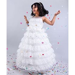 Babyhug Sleeveless Ruffled Lace Party Frock - Ivory