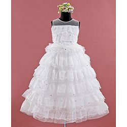 Babyhug Sleeveless Ruffled Lace Party Frock - Ivory