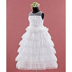 Babyhug Sleeveless Ruffled Lace Party Frock - Ivory