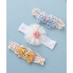 Babyhug Free Size Headbands with Bow Flower Applique Pack of 3 - Multicolour