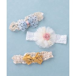 Babyhug Free Size Headbands with Bow Flower Applique Pack of 3 - Multicolour