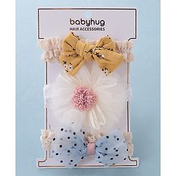 Babyhug Free Size Headbands with Bow Flower Applique Pack of 3 - Multicolour