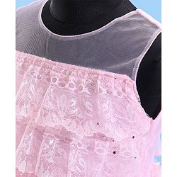 Babyhug Sleeveless Ruffled Lace Foil And Glitter Detailing Frock With Layer - Pink