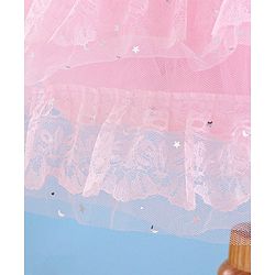 Babyhug Sleeveless Ruffled Lace Foil And Glitter Detailing Frock With Layer - Pink