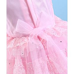 Babyhug Sleeveless Ruffled Lace Foil And Glitter Detailing Frock With Layer - Pink