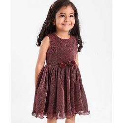 Babyhug Sleeveless Glittered Party Frock  With Corsage - Maroon