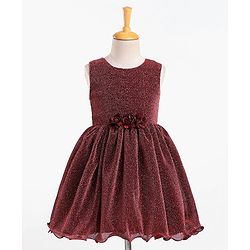 Babyhug Sleeveless Glittered Party Frock  With Corsage - Maroon