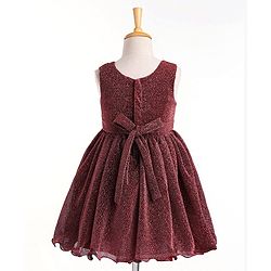 Babyhug Sleeveless Glittered Party Frock  With Corsage - Maroon