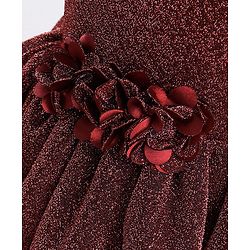 Babyhug Sleeveless Glittered Party Frock  With Corsage - Maroon