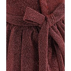 Babyhug Sleeveless Glittered Party Frock  With Corsage - Maroon