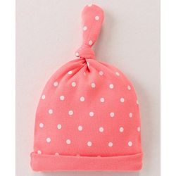 Babyhug 100% Cotton Caps Floral & Dot Print Pack Of 3 Pink - Diameter 10.5 cm