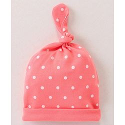 Babyhug 100% Cotton Caps Floral & Dot Print Pack Of 3 Pink - Diameter 10.5 cm