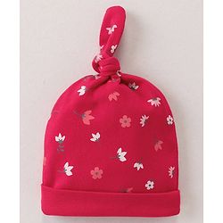 Babyhug 100% Cotton Caps Floral & Dot Print Pack Of 3 Pink - Diameter 10.5 cm
