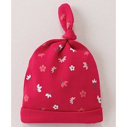 Babyhug 100% Cotton Caps Floral & Dot Print Pack Of 3 Pink - Diameter 10.5 cm
