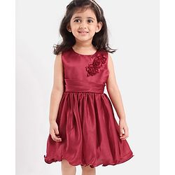 Babyhug Sleeveless Satin Party Frock - Red