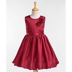 Babyhug Sleeveless Satin Party Frock - Red