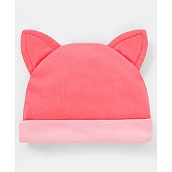Babyhug 100% Cotton Fox Design Cap Floral Embroidery Peach - Diameter 17 cm