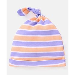 Babyhug 100% Cotton Cap Stripes & Penguin Design Pack of 2 Purple - Diameter 10 Cm