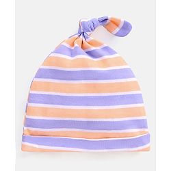Babyhug 100% Cotton Cap Stripes & Penguin Design Pack of 2 Purple - Diameter 10 Cm
