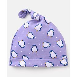 Babyhug 100% Cotton Cap Stripes & Penguin Design Pack of 2 Purple - Diameter 10 Cm