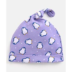 Babyhug 100% Cotton Cap Stripes & Penguin Design Pack of 2 Purple - Diameter 10 Cm