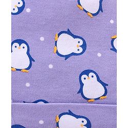Babyhug 100% Cotton Cap Stripes & Penguin Design Pack of 2 Purple - Diameter 10 Cm