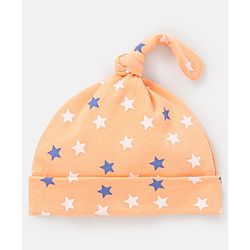 Babyhug 100%  Cotton Cap Star Print Peach - Diameter 9.5 cm