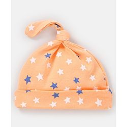 Babyhug 100%  Cotton Cap Star Print Peach - Diameter 9.5 cm