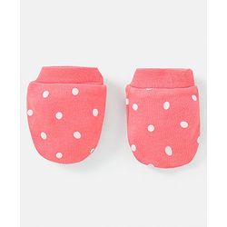 Babyhug 100% Cotton Knit Mittens & Booties Polka Dots Print - Peach