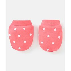 Babyhug 100% Cotton Knit Mittens & Booties Polka Dots Print - Peach
