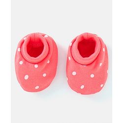 Babyhug 100% Cotton Knit Mittens & Booties Polka Dots Print - Peach