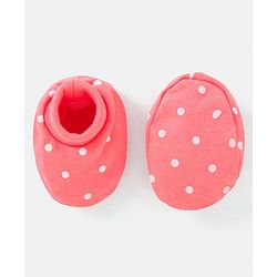 Babyhug 100% Cotton Knit Mittens & Booties Polka Dots Print - Peach