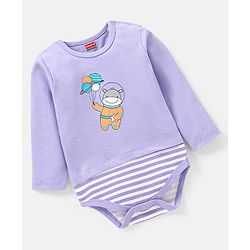 Babyhug 100% Cotton Knit Full Sleeves Onesie Hippo Print - Purple