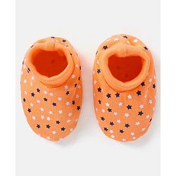 Babyhug 100% Cotton Knit Stars Printed Booties - Orange