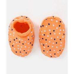 Babyhug 100% Cotton Knit Stars Printed Booties - Orange