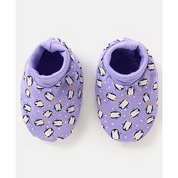 Babyhug 100% Cotton Knit Penguins Printed Booties - Purple