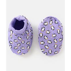 Babyhug 100% Cotton Knit Penguins Printed Booties - Purple